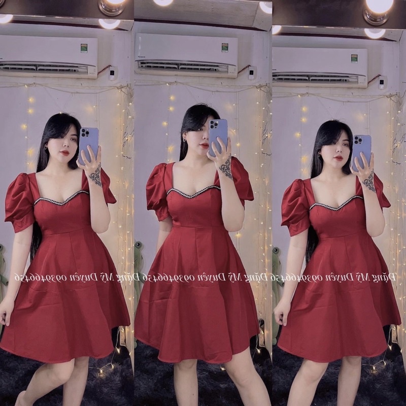 Bigsize Đầm dự tiệc cúp ngực tay phồng 50-90kg mẫu chụp thật