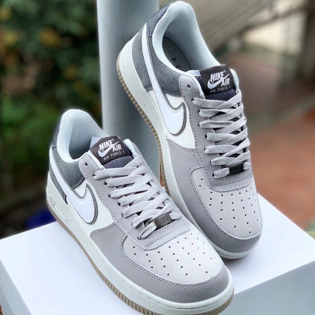 Giày_Nike Air Force 1 Xám Trắng Da Lộn, Giày AF1 Xám Lông Chuột Phối Màu Cực Đẹp Size 40 - 44
