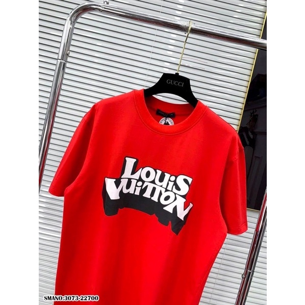 Áo Thun Nam Đỏ in chữ Lv mới 2022 , chất thun cotton mềm mịn thoáng mát