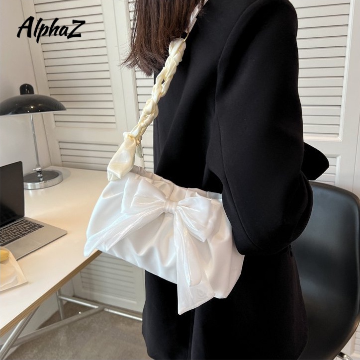 AlphaZ Túi Đeo Vai Xếp Ly Bằng Da PU Phối Dây Xích Thời Trang Phong Cách Hàn Quốc