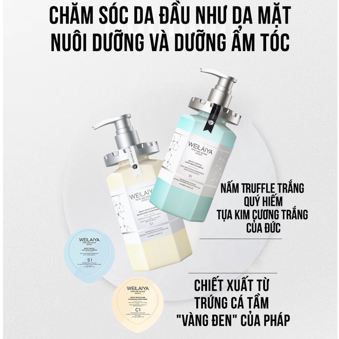 Cặp Dầu Gội Xả Phục Hồi Đa Tầng Nấm Truffle, Phục Hồi Tóc Khô Xơ, Weilaiya White Truffle- Gazumi Beauty