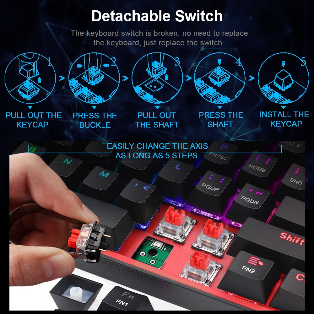 Bàn phím cơ Game Redragon Fizz K617RGB-PW Mini Kèm Dây Cáp 61 Có Thể Tháo Rời