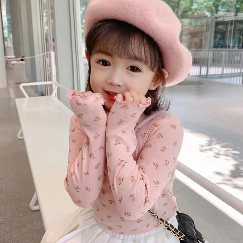 Áo Thun Cổ Lọ In Họa Tiết Hoa Xinh Xắn Cho Bé Gái Từ 1-6 Tuổi