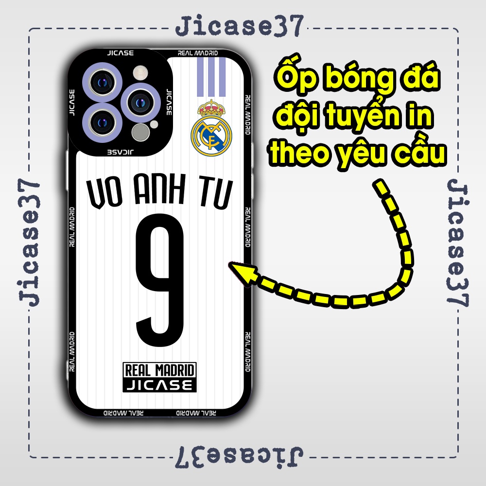 Ốp đội tuyển bóng đá in theo yêu cầu mẫu Real Madrid Jicase cho iphone cạnh vuông 8/8plus/x/xs/11/12/13/14/pro/max/plus