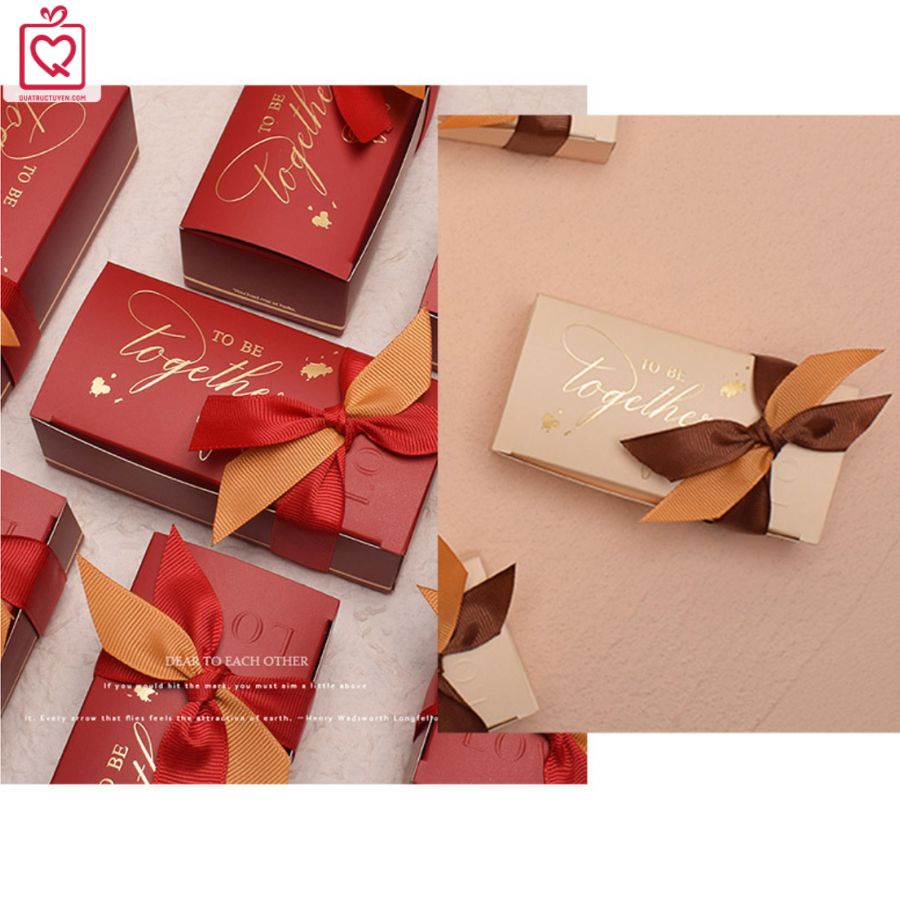 Hộp quà nơ đôi hai màu hình chữ nhật, dễ thương tặng Giáng sinh, hộp đựng quà nhỏ H18