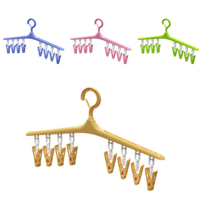 Móc 8 kẹp Nhựa PP Treo Quần Áo,Tất, Đầu móc thiết kế có khóa gài chắc chắn giúp chống bay quần áo, tiết kiệm không gian
