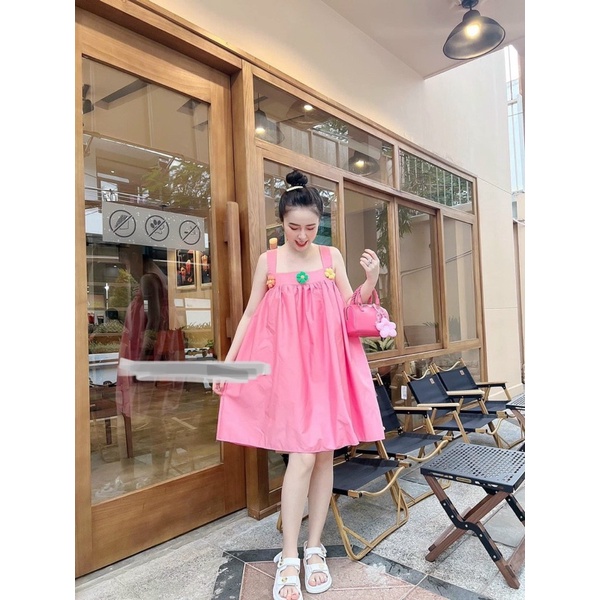 Đầm nữ hai dây bản to, form rộng chất thô dày dặn, đầm form đẹp mặc nhà, mặc đi chơi xuất sắc