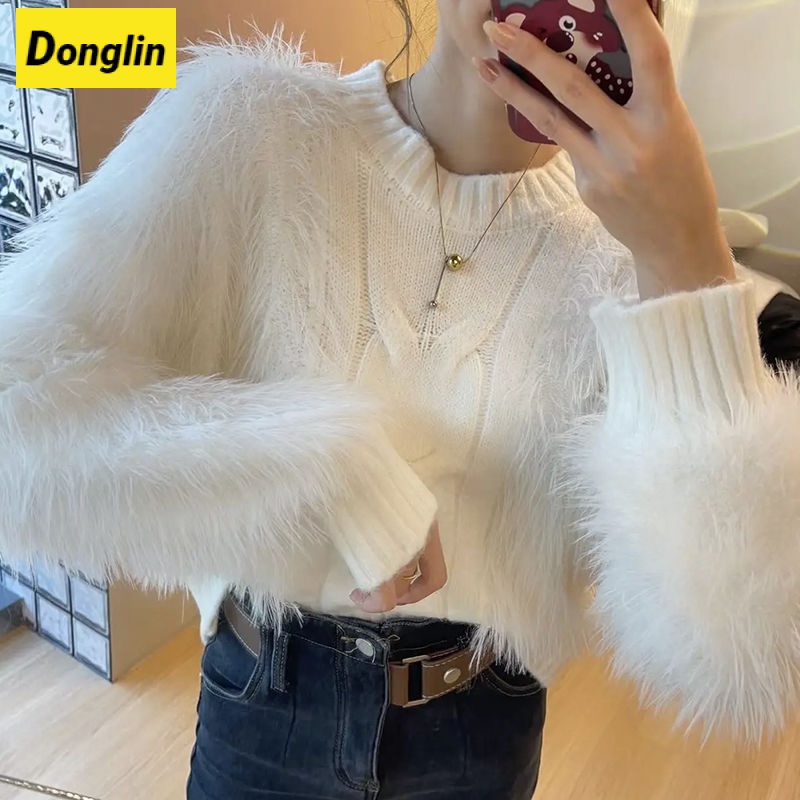 Áo Sweater Tay Dài Phối Lông Ấm Áp Thời Trang Phương Tây 2020