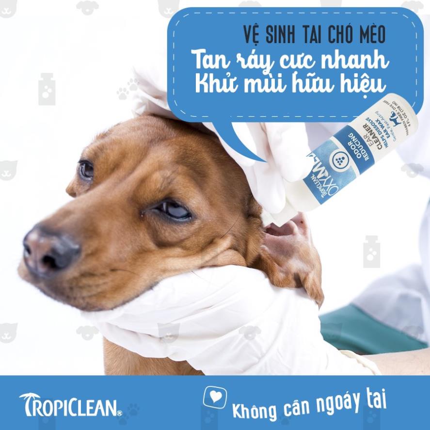 DUNG DỊCH VỆ SINH TAI CHÓ, MÈO TROPICLEAN OXYMED LÀM SẠCH GÁY TAY - NGĂN VI.ÊM TAI - HÔI TAI NHẬP KHẨU MỸ 118ml