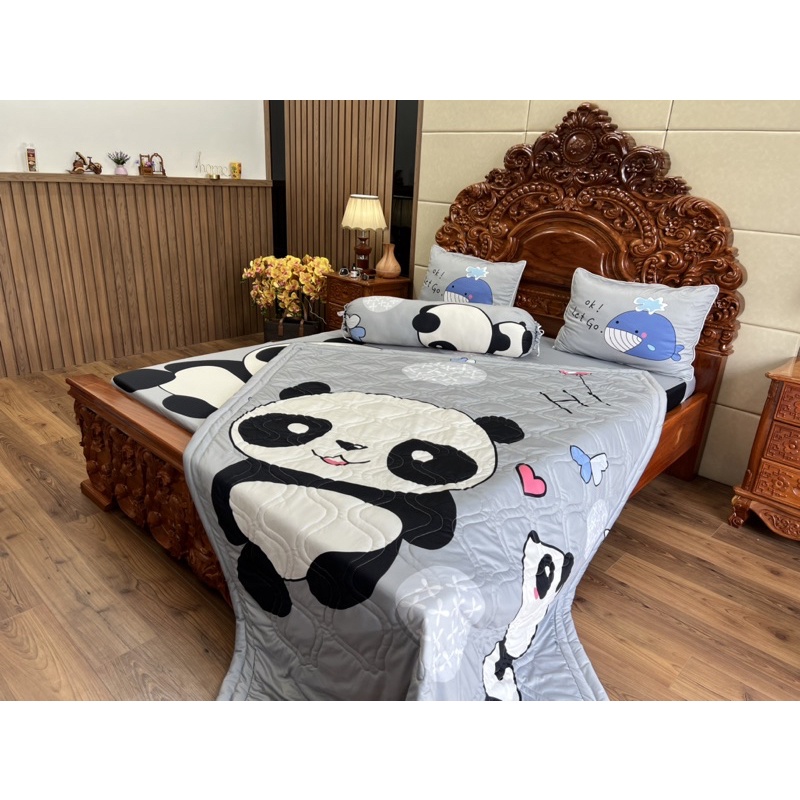 Bộ ga gối gấu panda , gấu trúc hoạt hình siêu cưng thun lạnh 5D cao cấp nhận may đủ kích thước
