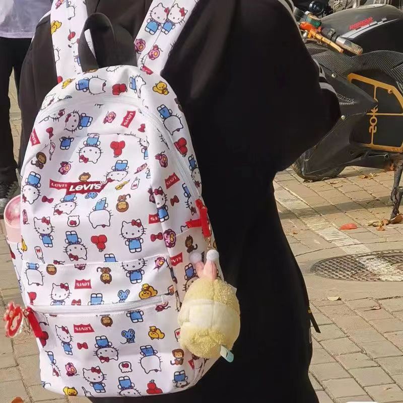 Ba Lô Đi Học Sức Chứa Lớn Họa Tiết Hello Kitty Phong Cách Nhật Bản Cho Nữ Sinh Trung Học