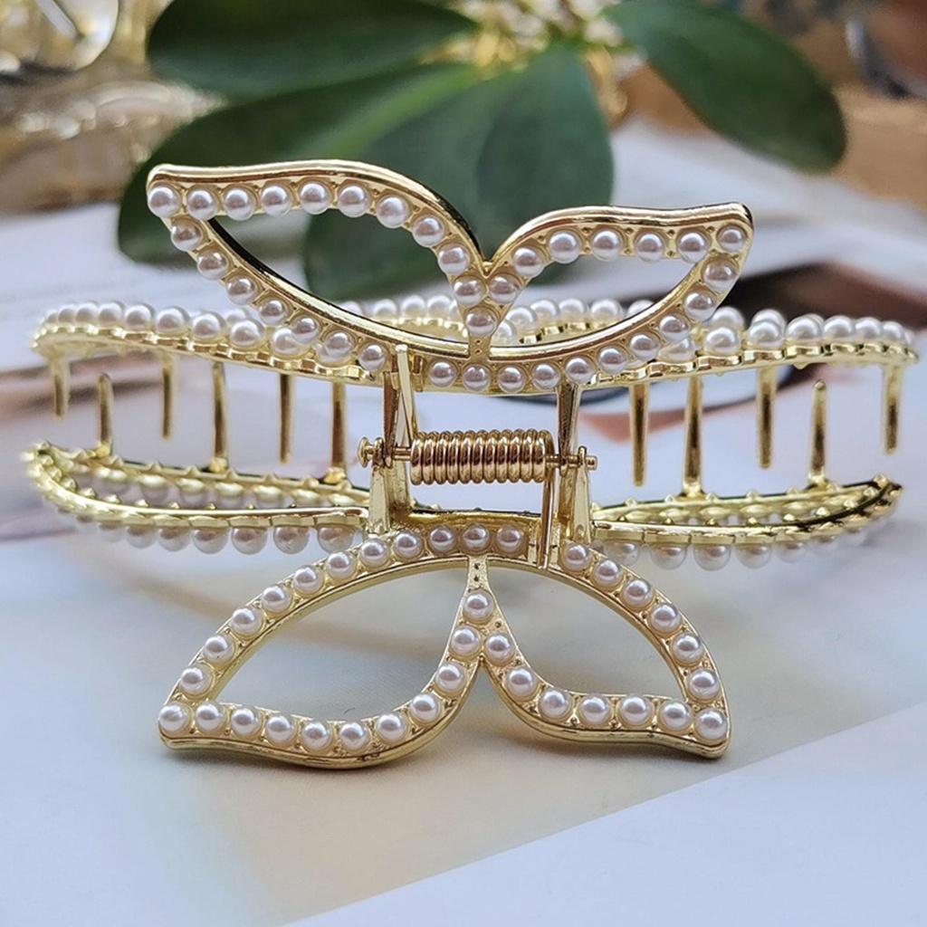Kẹp Tóc Hình Bướm Bằng Kim Loại Đính Ngọc Trai Thời Trang Thanh Lịch Cho Nữ J5Z3