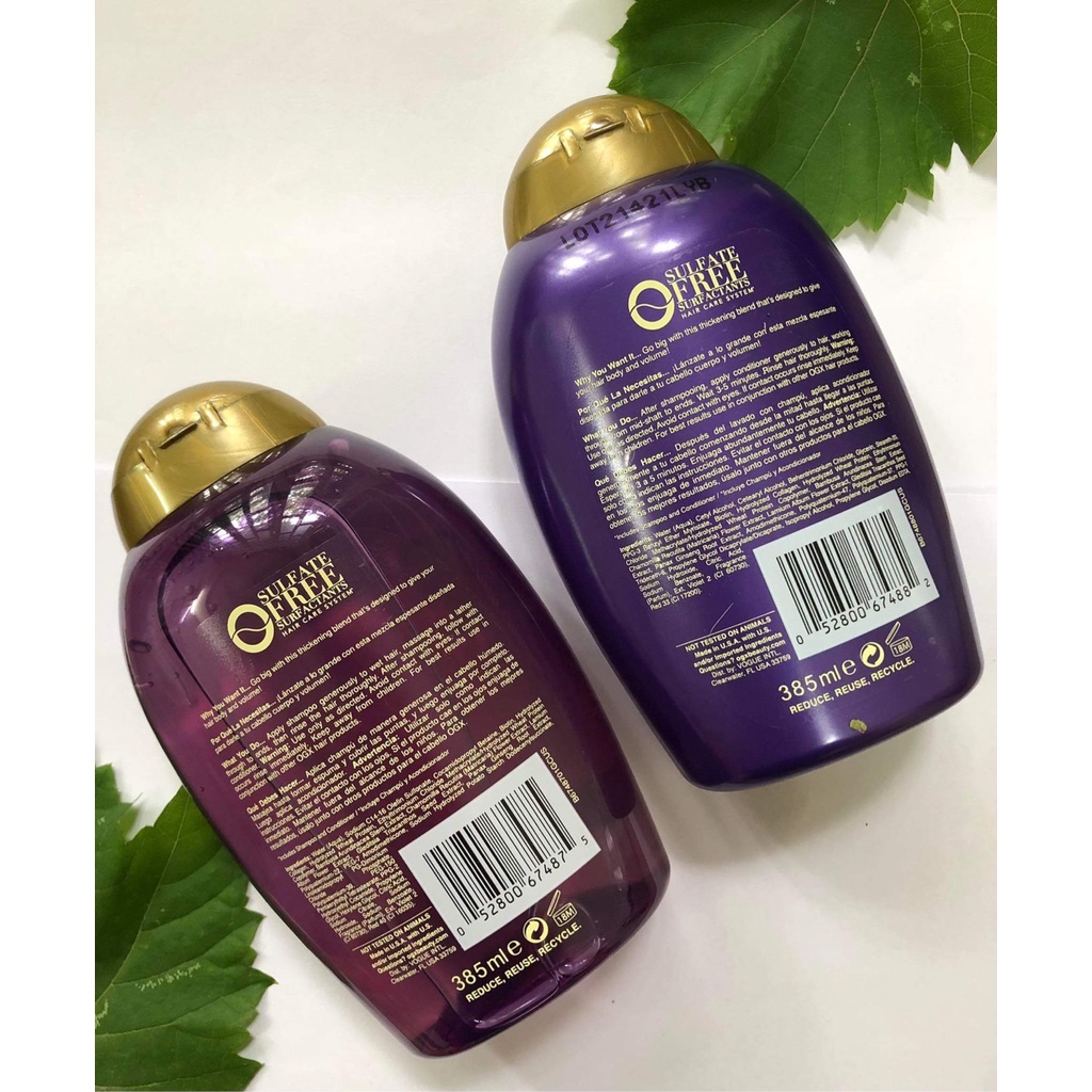 Dầu gội và xả Ogx Extra Volume Biotin & Collagen 385ml - Mỹ