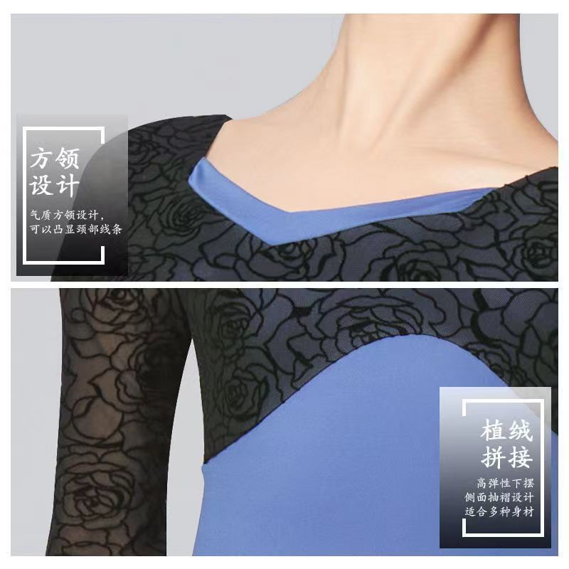 [M &amp; E] Bộ Đồ Tập Múa Ba Lê Tay Dài Cổ Vuông Cho Nữ