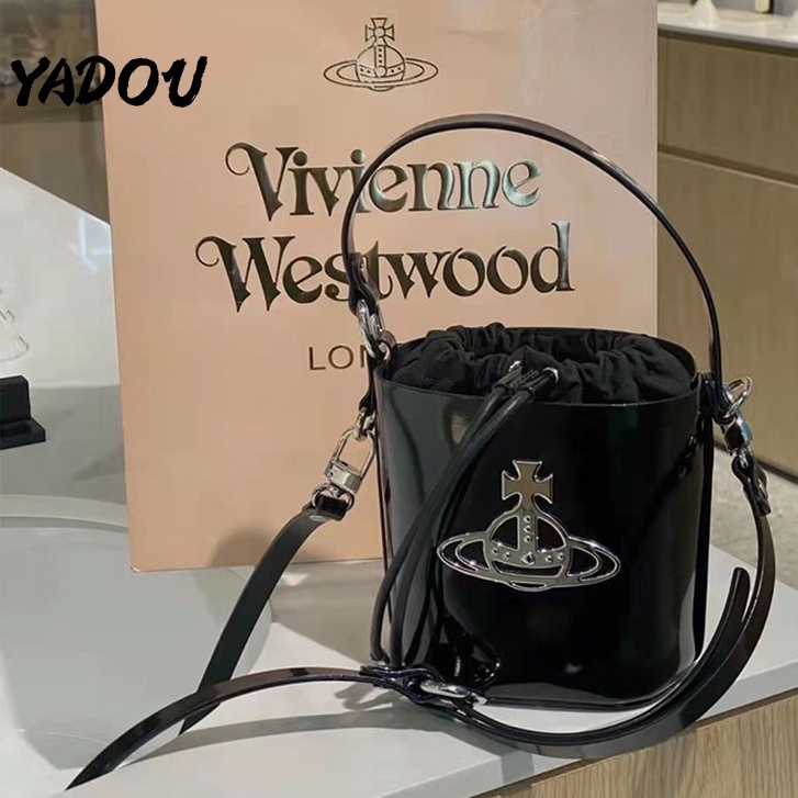 Yadou Túi Xách bucket Dây Rút Bằng Da Bóng Màu Đen Khóa Bạc Họa Tiết Sao Băng Thời Trang Đa Năng Nhỏ Gọn Dành Cho Bạn Nữ