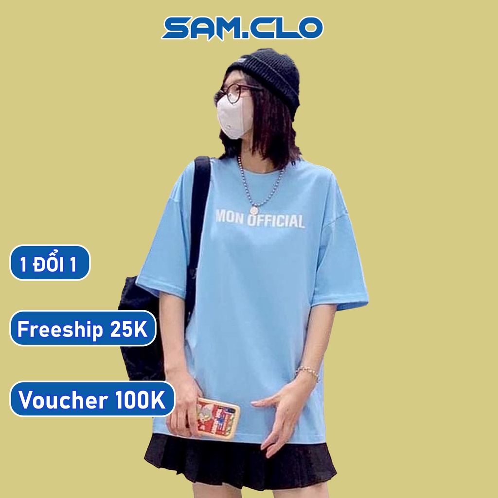 Áo phông nữ tay lỡ SAM CLO freesize thun form rộng dáng Unisex - mặc cặp, nhóm, lớp thêu chữ MON OFFICIAL