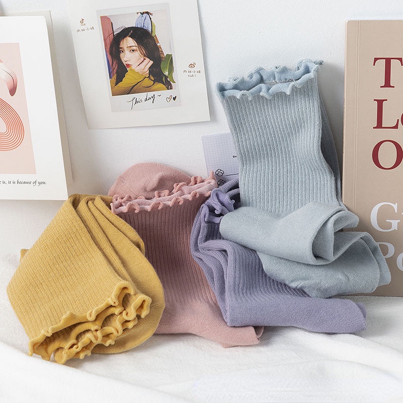 Vớ Cotton Cổ Cao Màu Trơn Phong Cách Nhật Bản Dễ Thương Thời Trang Thu Đông Cho Nữ