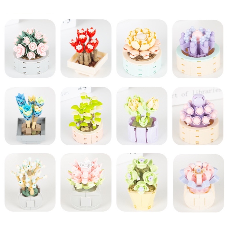 Mô hình hoa Bộ Đồ Chơi Lắp Ráp bộ xếp hình lego Đồ trang trí Chậu Hoa Sen Đá Sáng Tạo Giáng sinh cho bé gái trai