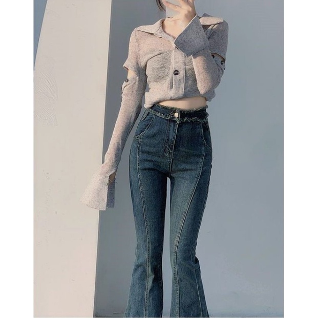 Quần Jeans Dài Ống Loe Thời Trang Dành Cho Nữ