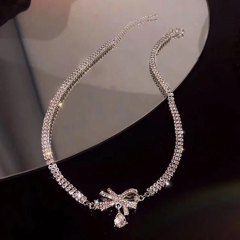 Dây Chuyền Mặt Nơ Đính Đá Phong Cách Hàn Quốc Độc Đáo