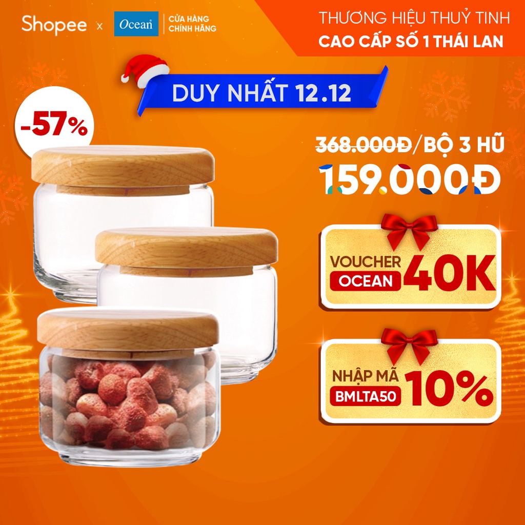 Bộ 3 hũ thủy tinh Pop Jar 325ml nắp gỗ