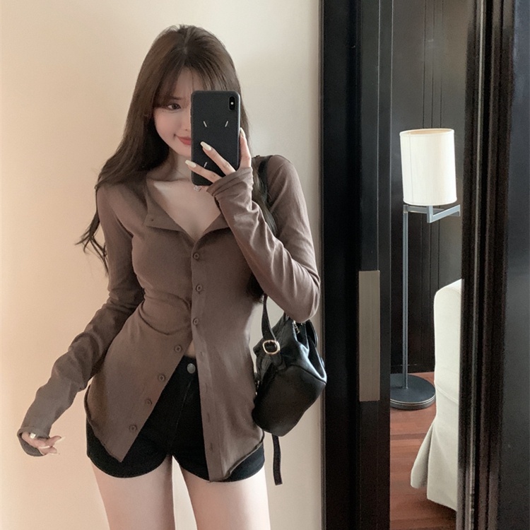 Áo Thun Tay Dài Cổ Chữ V Dáng Ôm Phong Cách Vintage Dành Cho Nữ