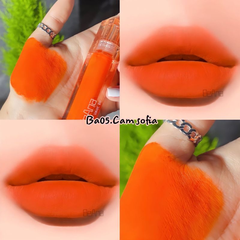 Son cam tươi, son màu cam tươi, son lì cam tươi, son kem lì lâu trôi, son kem chính hãng BeAna dòng son siêu lỳ