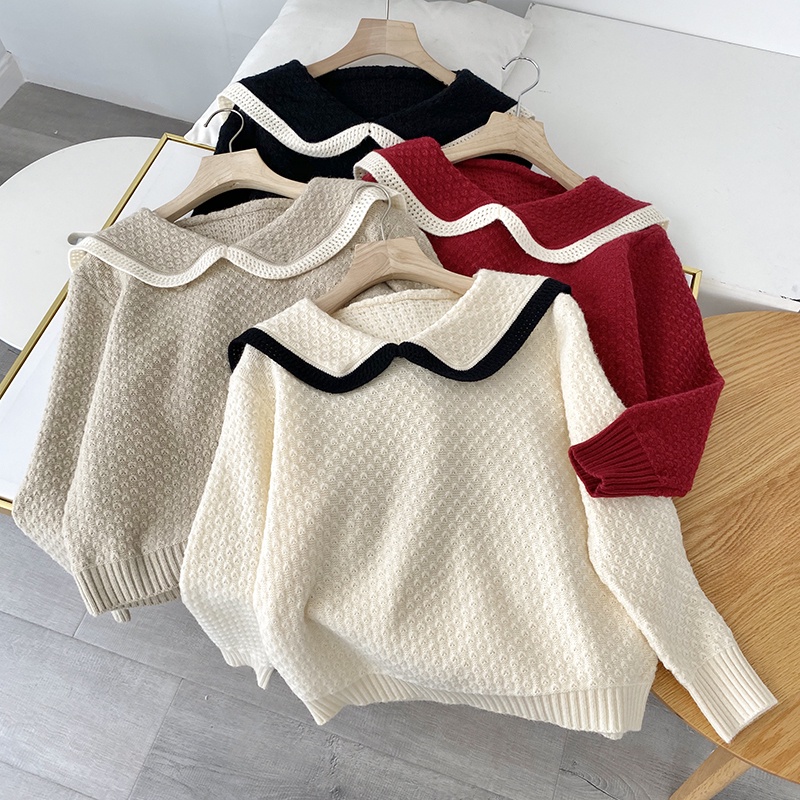 Áo Sweater Dệt Kim Tay Dài Cổ Búp Bê Màu Sắc Ngọt Ngào Phong Cách Hàn Quốc Thời Trang Mùa Thu Cho Nữ