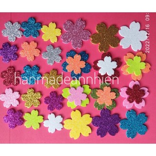 50 - 100 Hoa đào 3.5cm, 2.3cm, bằng giấy xốp kim tuyến - Hình trang trí thiệp, bưu thiếp, phong thư, bao lì xì,...