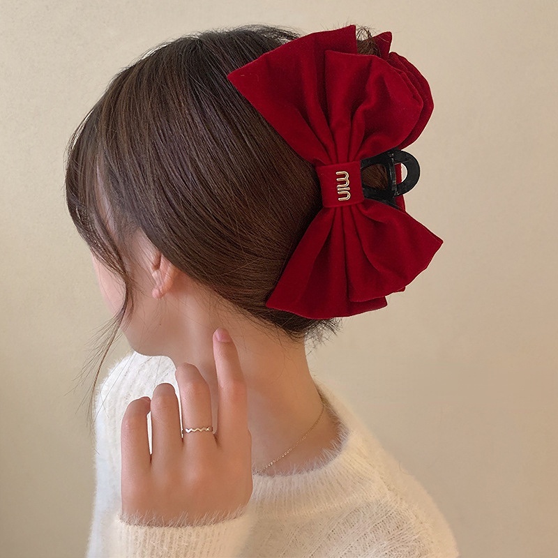 Kẹp Tóc Hình Nơ Màu Đỏ Phong Cách Giáng Sinh Thời Trang Thu Đông Cho Nữ