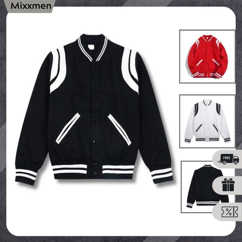 Áo Khoác Bomber Teddy Nam Nữ Dài Tay Phối Viền Sọc Form Rộng Thời Trang Mixxmen AO KHOAC NAM 046