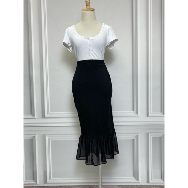 CV1174 Chân váy dài 21SIX hàng hiệu chính hãng thời trang nữ màu đen size M secondhand thanh lý ký g