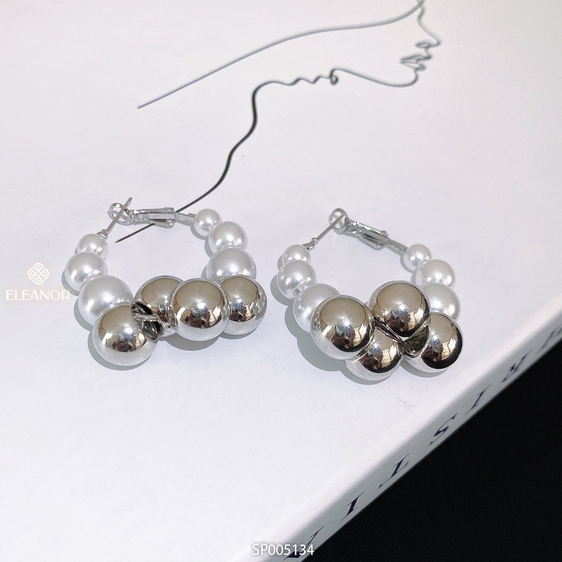 Bông tai nữ chuôi bạc 925 Eleanor Accessories gắn ngọc trai nhân tạo phối bi tròn phụ kiện trang sức 5134