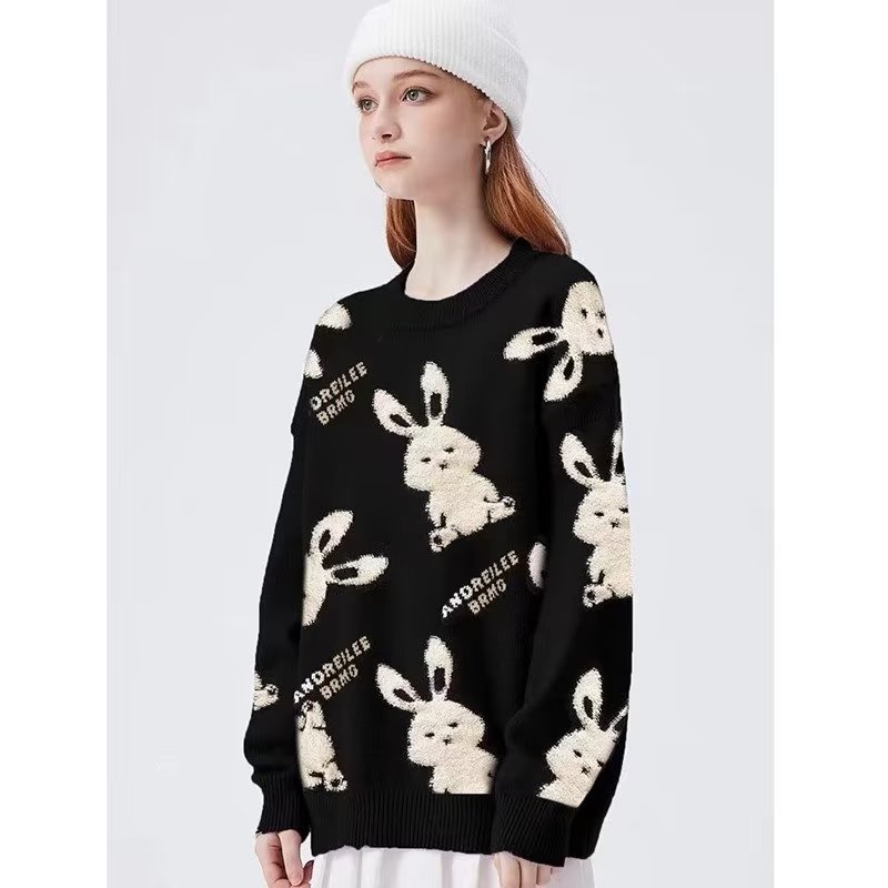 Áo Sweater Màu Đỏ In Hình Thỏ Phong Cách Trung Hoa Cho Cặp Đôi