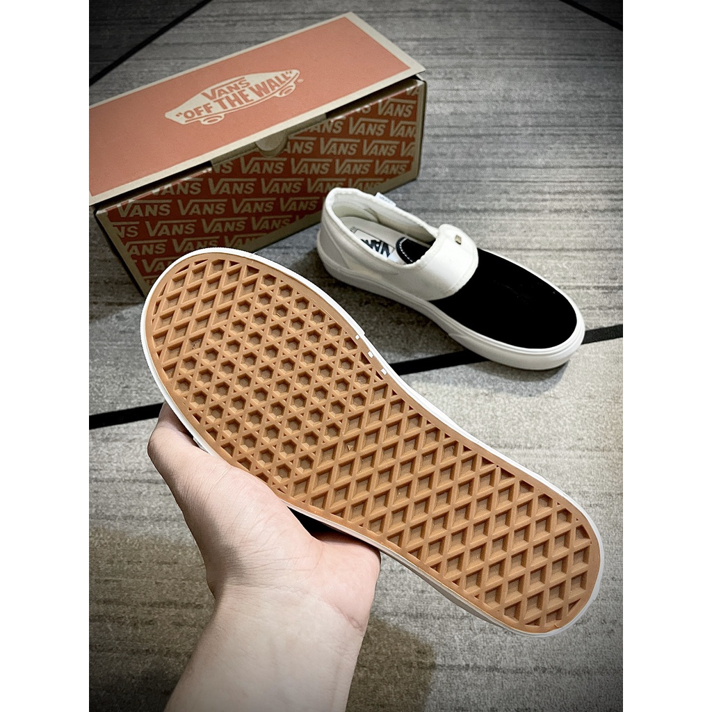 Giày Vans Slip On Strap Fear Of God Off White AHA,Giày sneaker 𝐕𝐀𝐍𝐒 Caro lười viền trắng, giày thể thao 𝐕𝐀𝐍𝐒 Đen