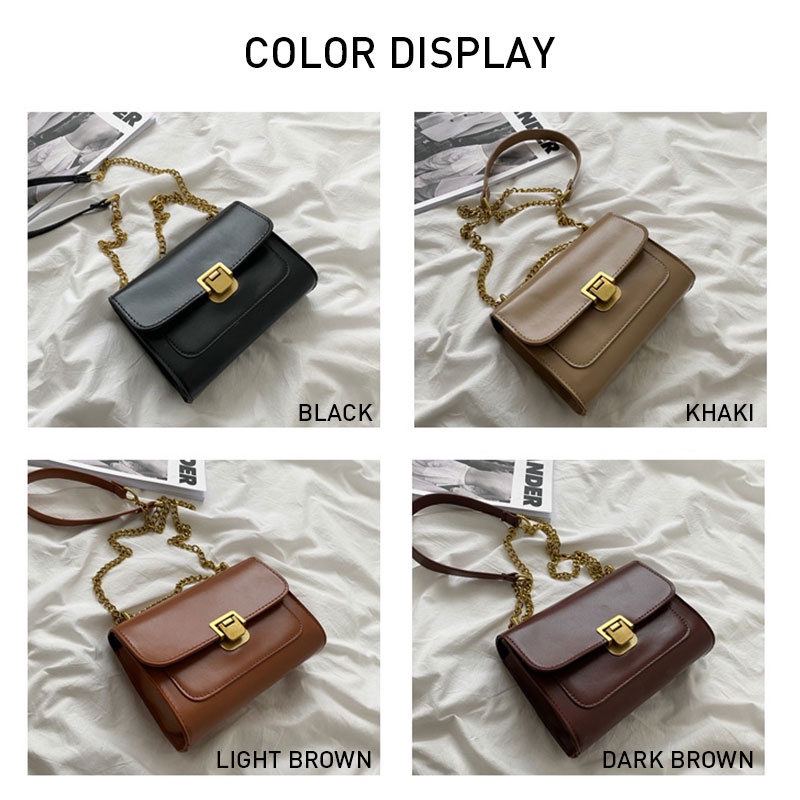 Mischa Túi Xách Da PU Đeo Vai Màu Trơn Phối Dây Xích Thời Trang Cao Cấp