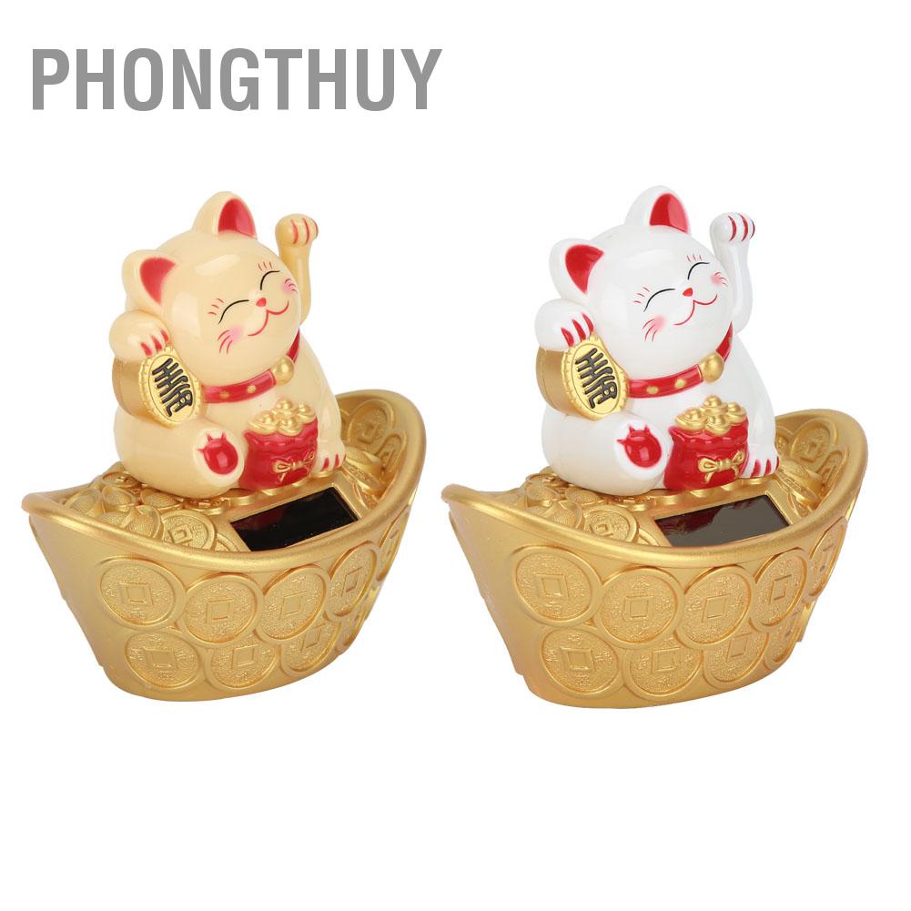 PhongThuy Trang trí mèo may mắn hoạt hình dễ thương chạy bằng năng lượng mặt trời vẫy chào trang cho cửa hàng nhà tại