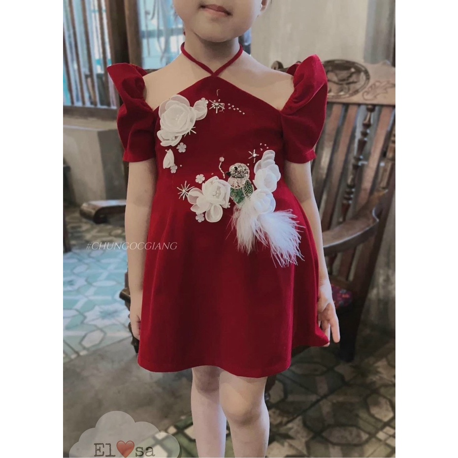 Váy bé gái - Váy Nhung Tiểu Thư Đính Hoa Siêu Xinh cho bé 1-7 Tuổi