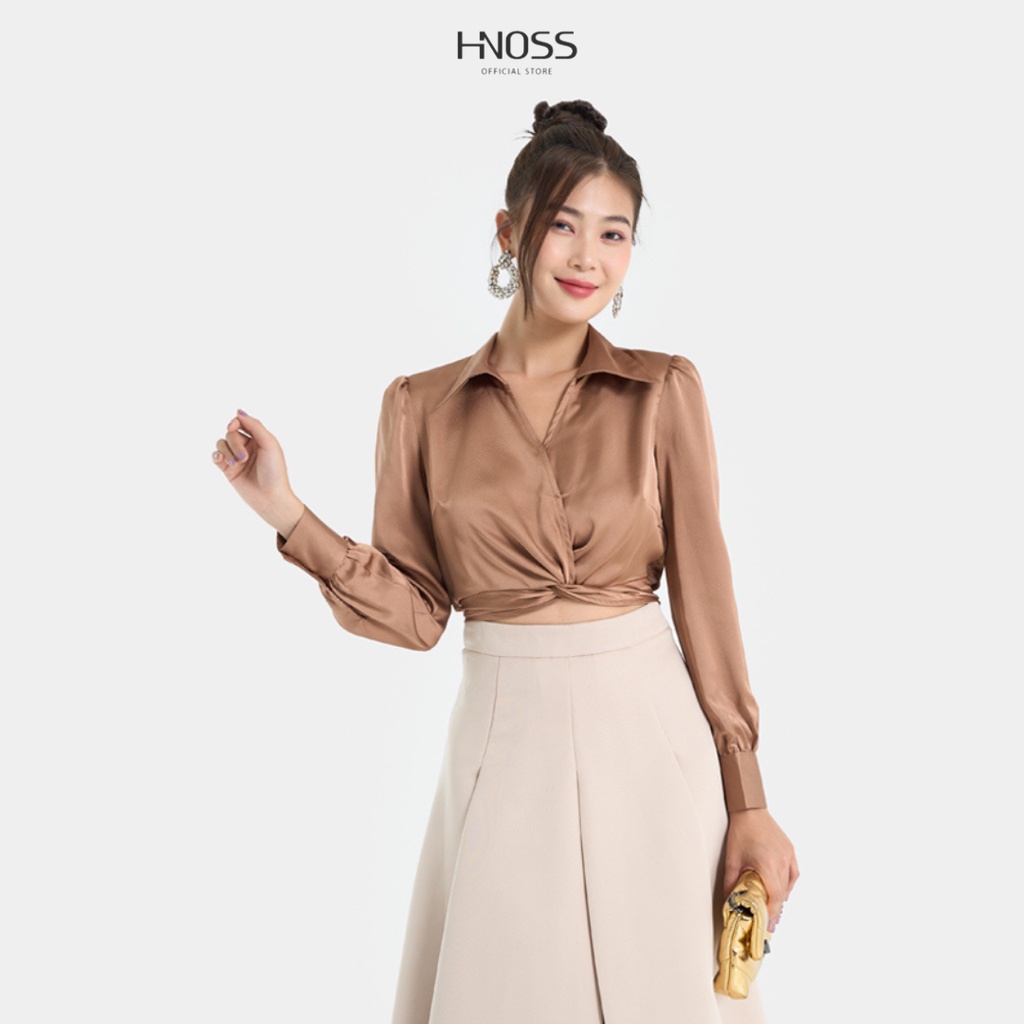 Áo Sơmi Nữ Thời Trang HNOSS Xoắn Eo Buộc Nơ Lưng HNAKI068