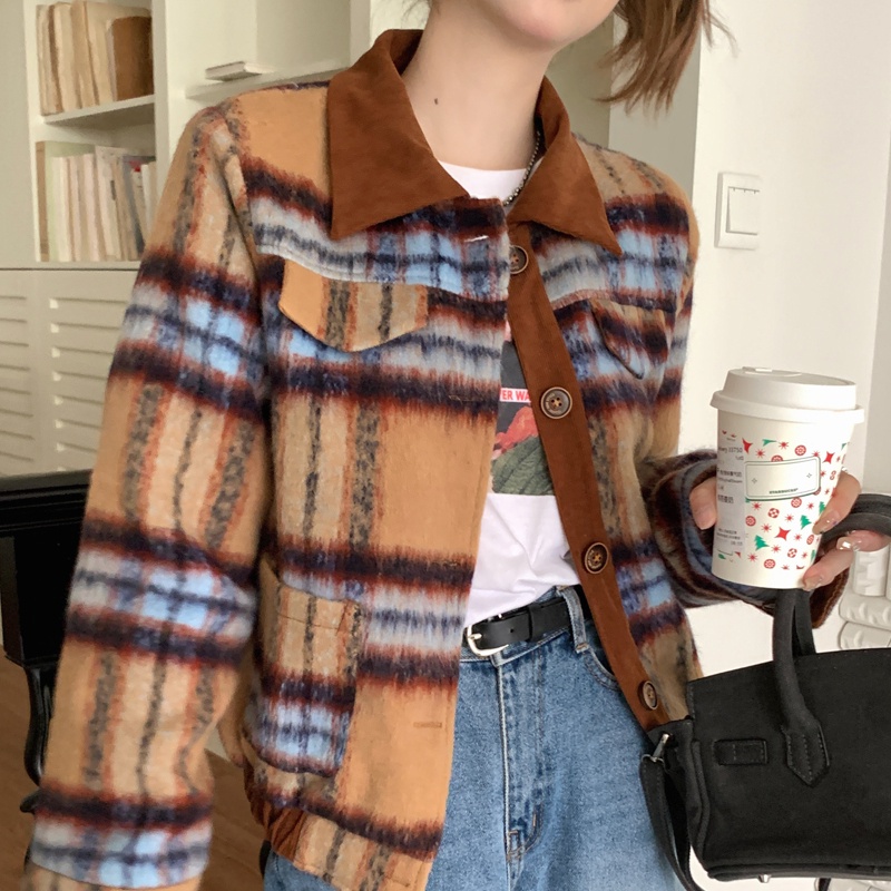 Áo khoác SUXI tay dài dáng ôm kẻ sọc caro cổ điển thời trang thu đông cho nữ