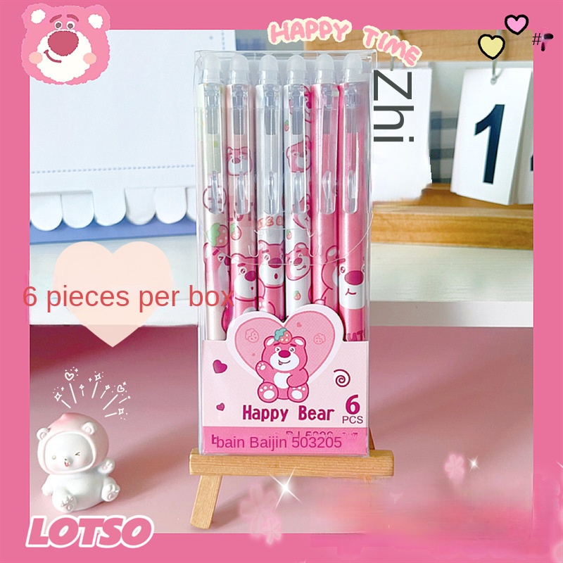 Set 6 Bút Bi Ngòi 0.5mm Hình Gấu / Dâu Tây Dễ Thương
