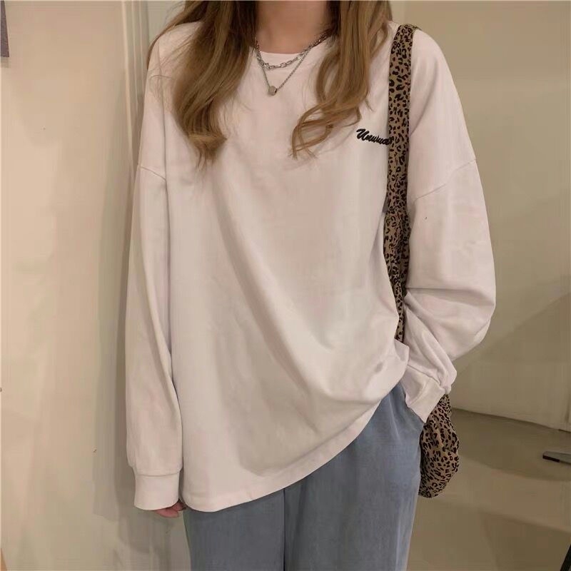 Áo thun SUXI tay dài cổ tròn màu sắc đơn giản phong cách thời trang Hàn Quốc