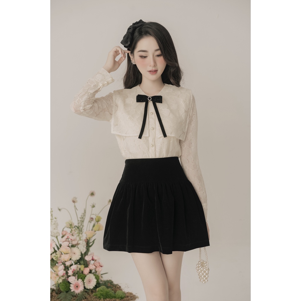 Chân váy nhung Burdanh Mia Skirt xếp ly màu đen trơn basic – Aimestudio
