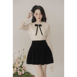 Chân váy nhung Burdanh Mia Skirt xếp ly màu đen trơn basic – Aimestudio