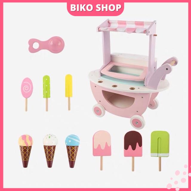 Đồ chơi xe kem bằng gỗ cao cấp cho bé - Biko Shop