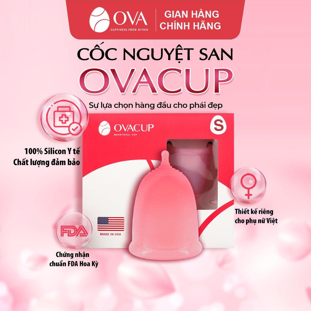 Combo cốc nguyệt san Ovacup và dung dịch vệ sinh phụ nữ Ovawash 60ml, ngăn ngừa và giảm nguy cơ viêm nhiễm vùng kín