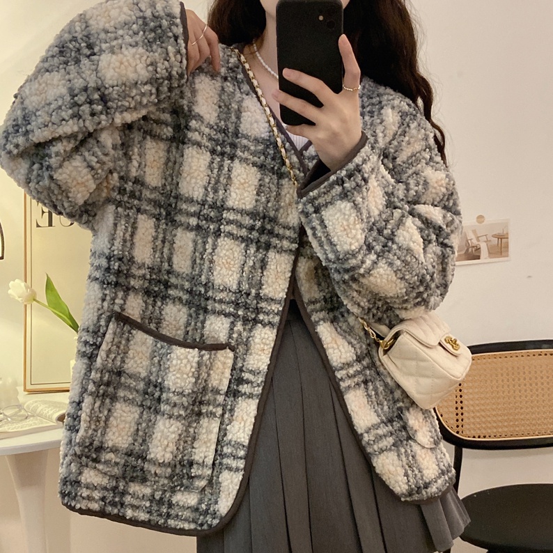 Áo khoác SUXI vải lông cừu dày dặn phong cách Hàn Quốc thời trang thu đông dành cho nữ