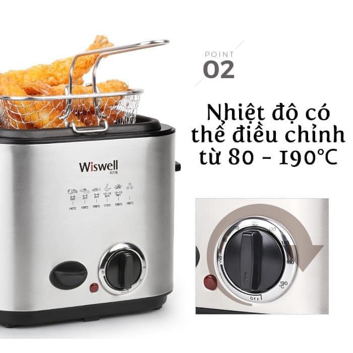 Nồi chiên ngập dầu 2IN1 WISWELL Nôi chiên ngập dầu mini công suất 840w [Hàng nội địa Hàn]