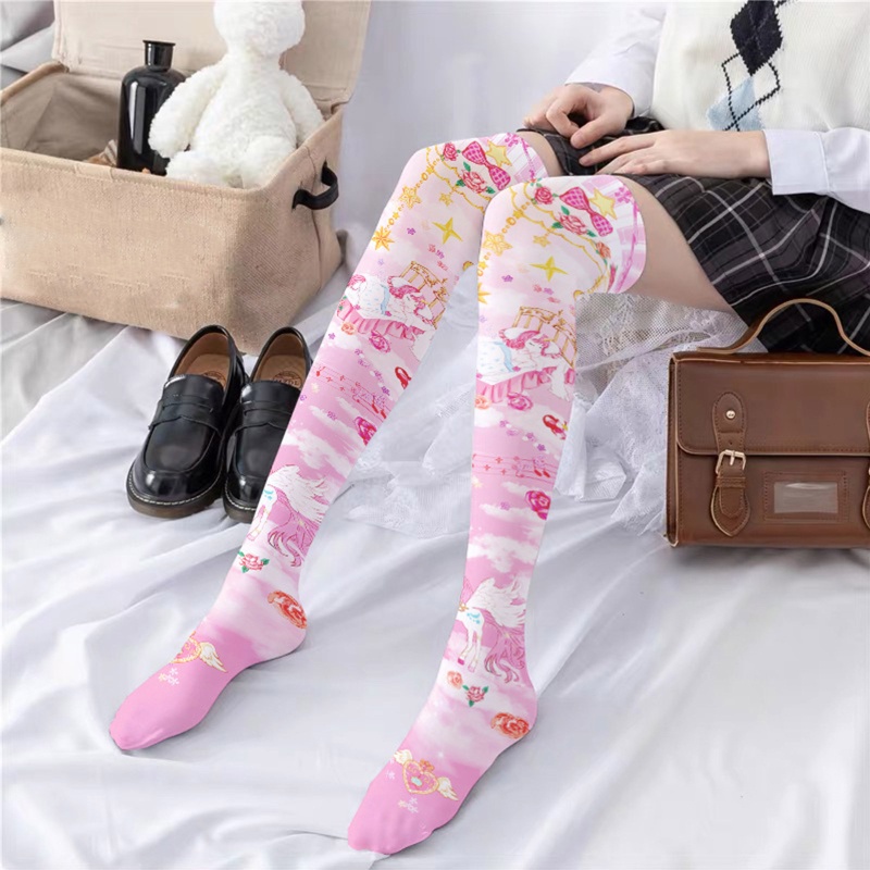 Vớ Dài Qua Gối In Họa Tiết Hoạt Hình Phong Cách Lolita Nhật Bản Cho Nữ
