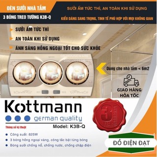 [ BẢO HÀNH 3 NĂM 1 ĐỔI 1 ] Đèn sưởi nhà tắm Kottmann  , Đèn sưởi nhà tắm 2 bóng, 3 bóng, chống lóa, tỏa nhiệt nhanh